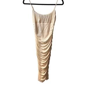 NEW Lovers and Friends Ivory Satin Ruched Spaghetti Straps Midi Dress Size XS